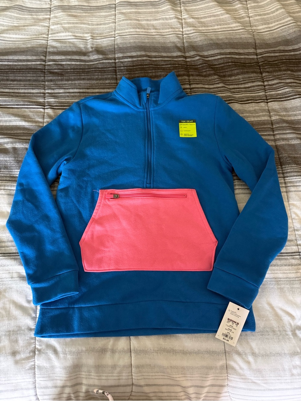 New Kids Blue Fleece Pullover with Pink Pocket -